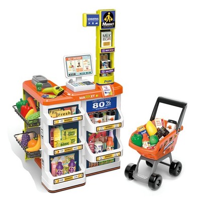 Supermarket Shop Counter Toy Pretend Play Set Trolley Cart Food