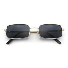 SA106 Mens Retro Vintage Rectangle Metal Rim Sunglasses Gold Frame - Black Lens