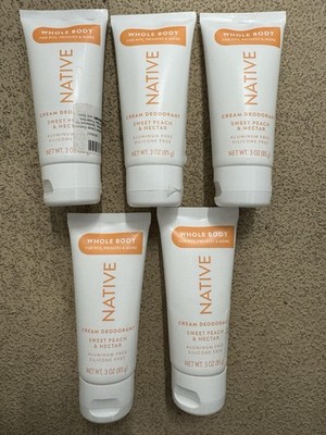 5 Pack Of Native Whole Body Cream Deoderant - Sweet Peach & Nectar - 3 Oz Each