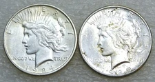 1924 + 1925 Peace Silver Dollar lot of 2 coins in saflips #Q228