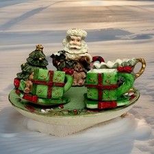 Christmas Santa Tea Set Miniature Resin 6 Piece Set Vintage 90  s World Bazaar