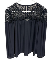 ANN TAYLOR LOFT Top Large Black Lace Top Long Sleeve Blouse Flirty Office