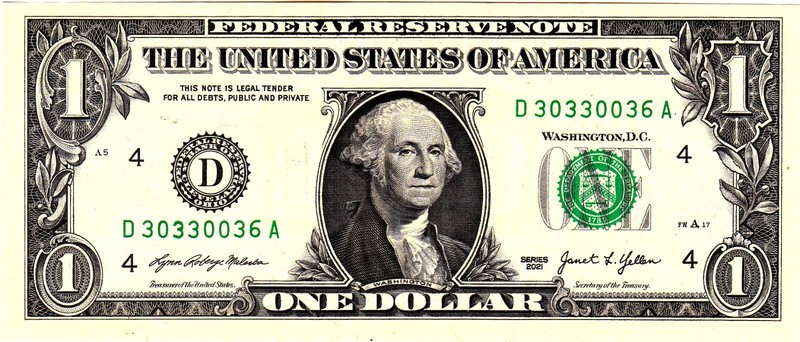$1 2021 Fancy Serial  Uncirulated CU D30330036A