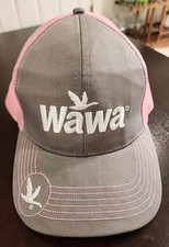 Wawa Hat Cap Adjustable Strapback Embroidered Wawa Logo White On Grey/Pink