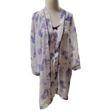 Fredericks Of Hollywood Sheer Nightgown Robe Purple Floral Sheer Feminine
