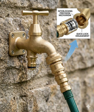 Heavy Duty Brass Garden Tap External Wall Post Mounted Outbuildings Hose Fitting