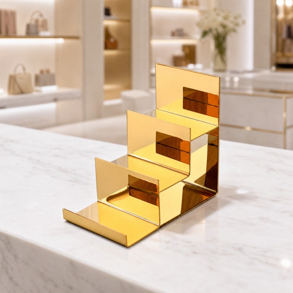 Multi Tiered Display Rack Stepped Handbag Display Rack Tiered Three-Level Accessory Display Rack ...