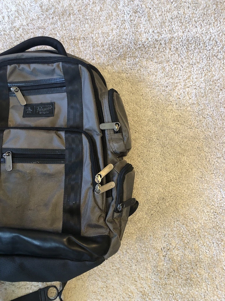 Mochila estilo Odel Penguin vintage para hombre gris carbón/negro borde leer Foto 3 de 4