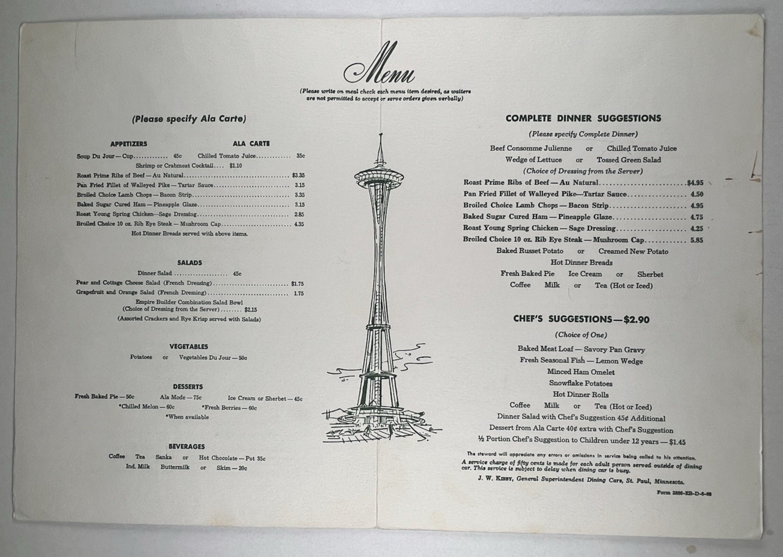 1969 Empire Builder Menu - Great Northern / Northern Pacific - Vintage Railroad