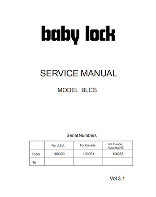 Baby Lock Model BLCS Sewing Machine Service Manual