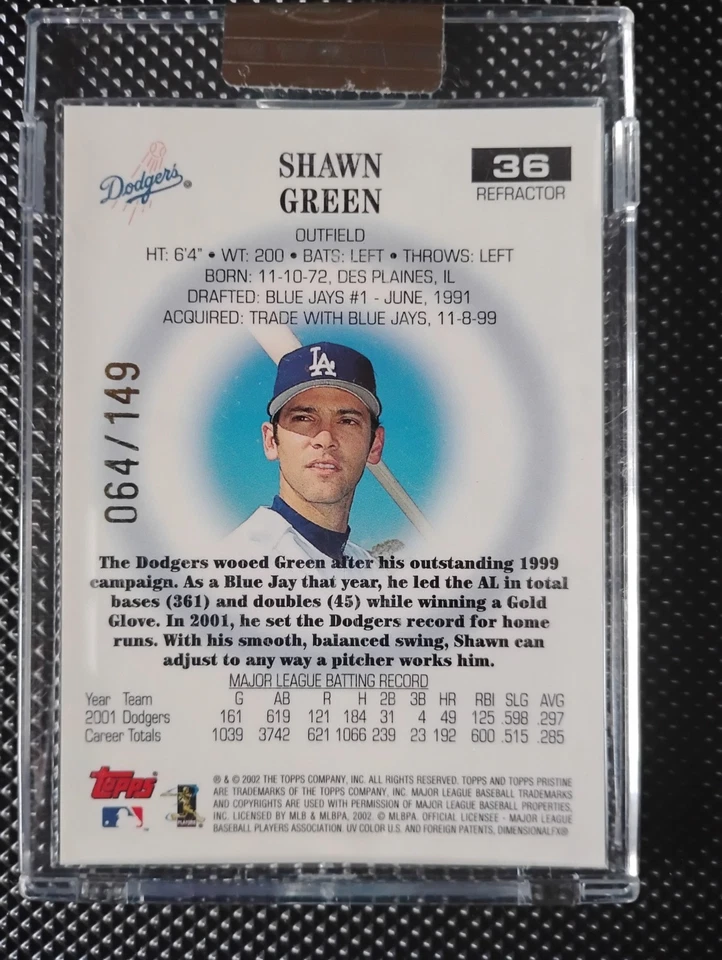 Topps Pristine Shawn Green 2002 refractor sin circular/149 Foto 3 de 3