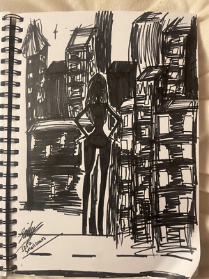 Marlettia Original ''Its a small town'' Sharpie auf Papier Kunstwerk und Gemälde