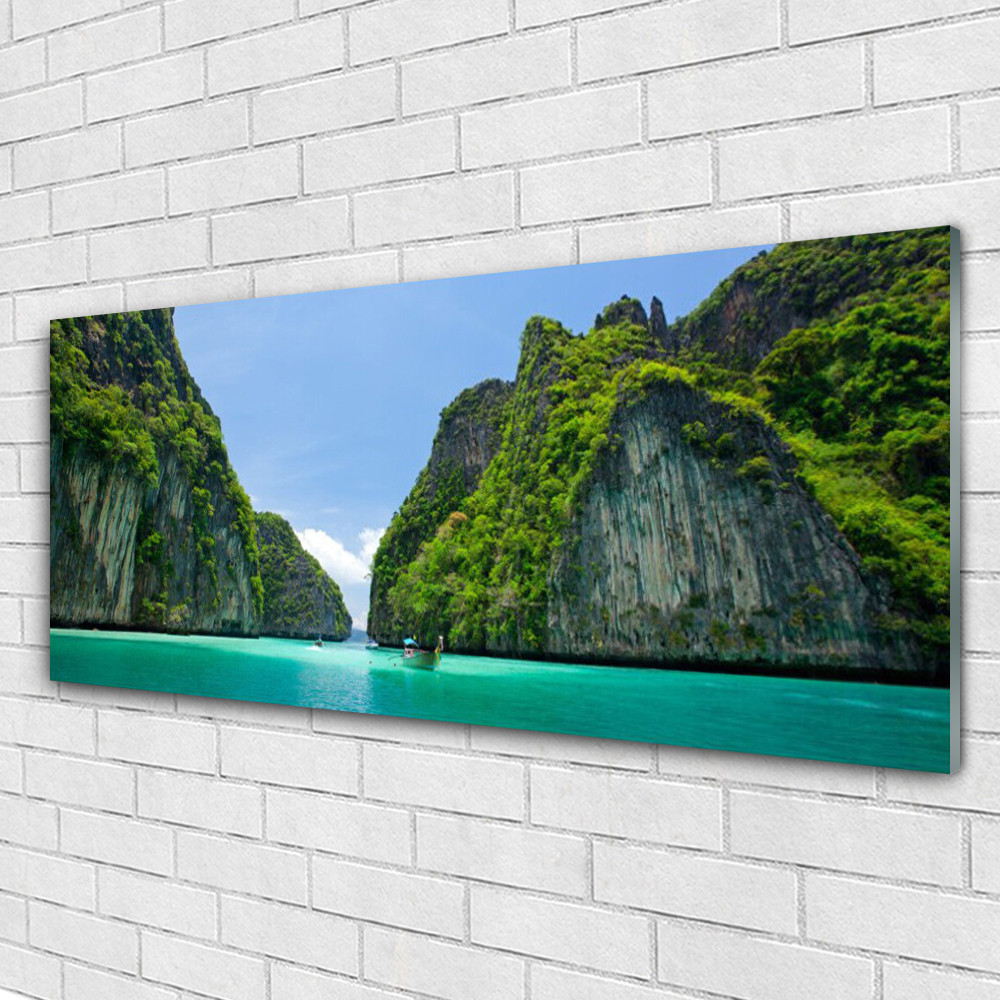 Impression sur verre acrylique image tableau 125x50 paysage baie marin