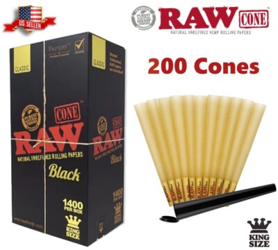 Authentic RAW Black King Size Pre-Rolled Cones 200 Pack & Tube