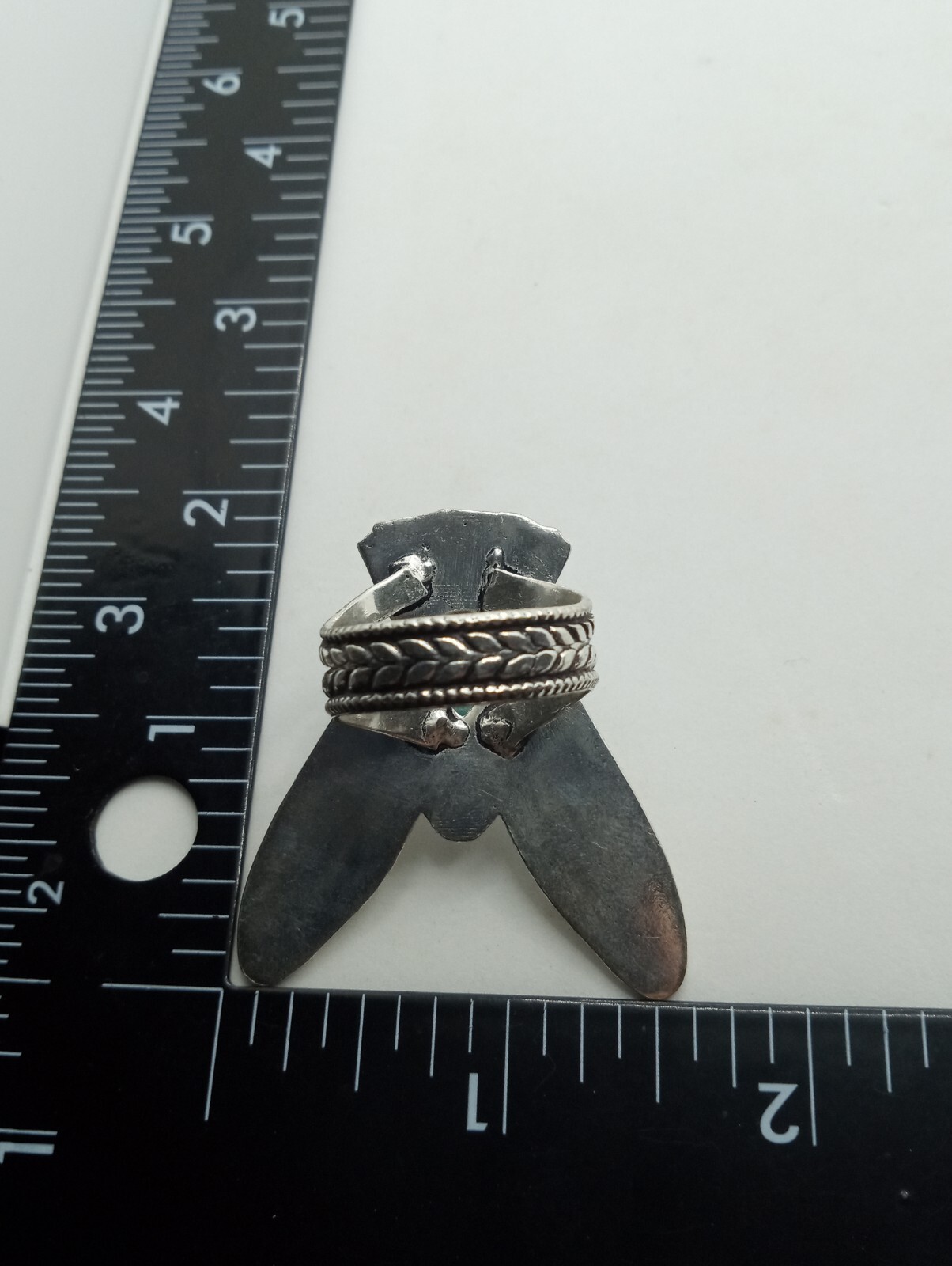 Faux Larimar Silver Eagle Statement Ring Size 10 … - image 10