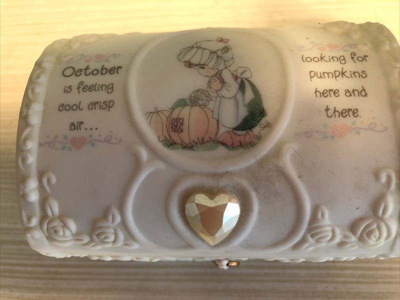precious moments October white trinket box chest