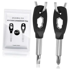 Keychain Screwdriver Tools, Stocking Stuffers for Men, 6-in-1 Handle Black