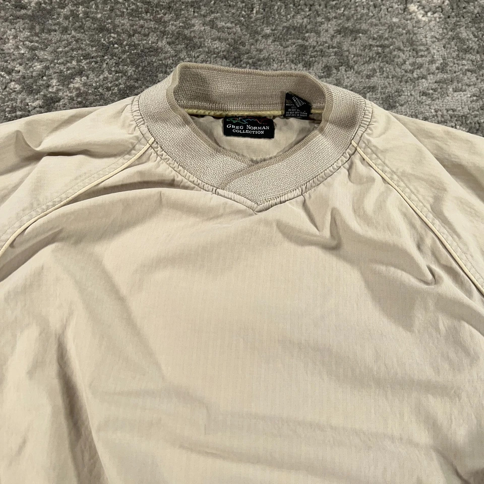 Chaqueta cortavientos de golf Greg Norman de colección para hombre grande L beige pulóver logotipo de tiburón Foto 2 de 4