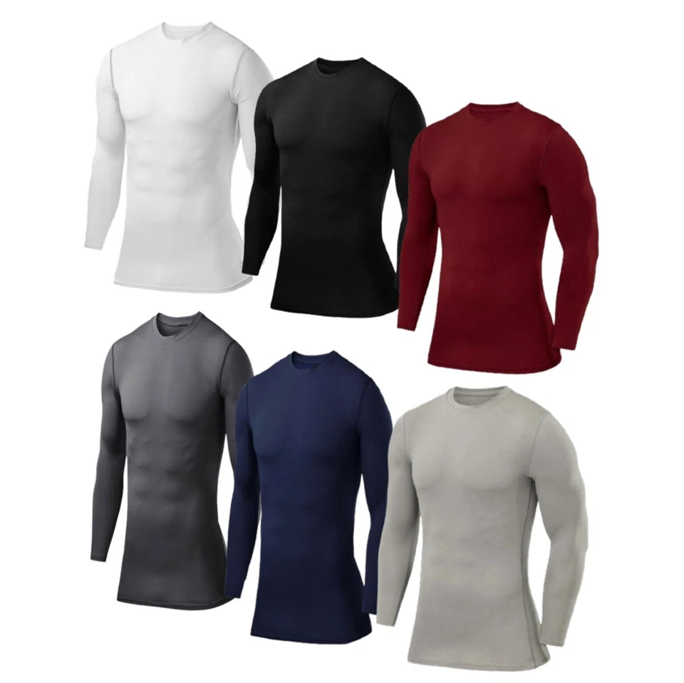 Long Sleeve Base Layer Men Compression Shirt Tight Tops Fitness Activewear S XL - Image 2 of 4