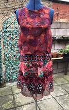 Bnwt Desigual Red Floral Layered Holiday Party Dress Size XS UK 8