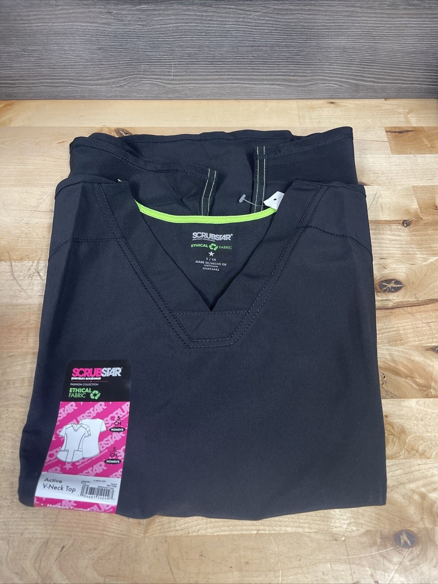 Scrubstar Women's Black Stretch Moisture Control Scrub Top Shirt
