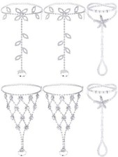 Hicarer 6 Pieces Foot Jewelry Barefoot Sandals for Women Rhinestone Anklets B...