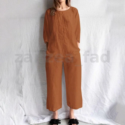 ZANZEA UK Womens Cotton Tracksuit Suit Sets Casual Loose Shirt Trousers Outfits - Picture 6 of 20