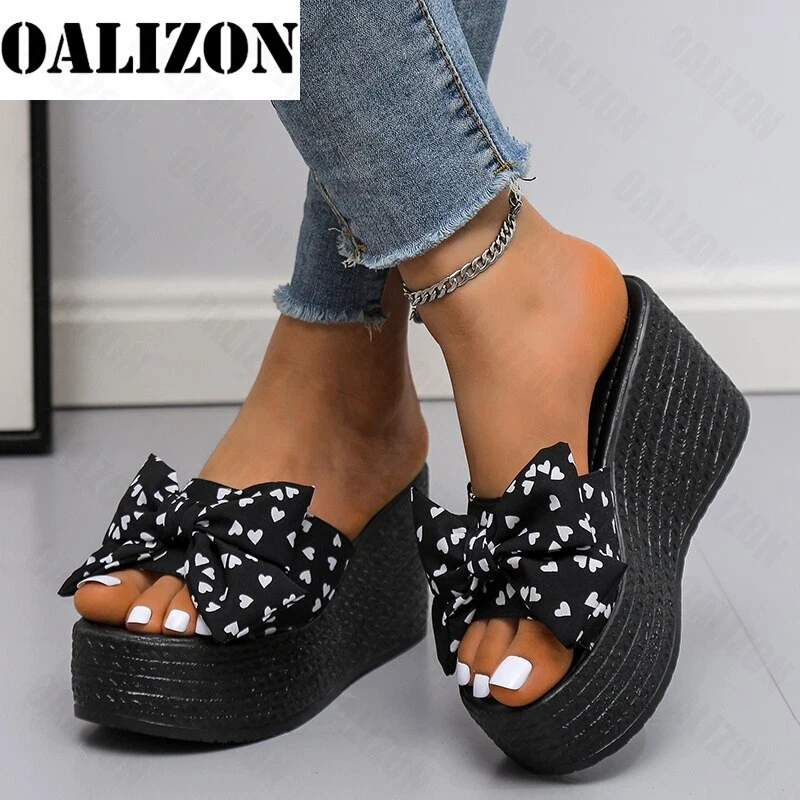 En la mayoría de los casos Acompañar Tumba Sandalias De Plataforma Cuña Para Mujer Zapatos De Tacón alto Con Lazo  Chanclas | eBay