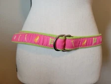 Douglas Paquette Womens Belt Pink & Green Golf 18 Hole, D Ring Buckle, Size Med