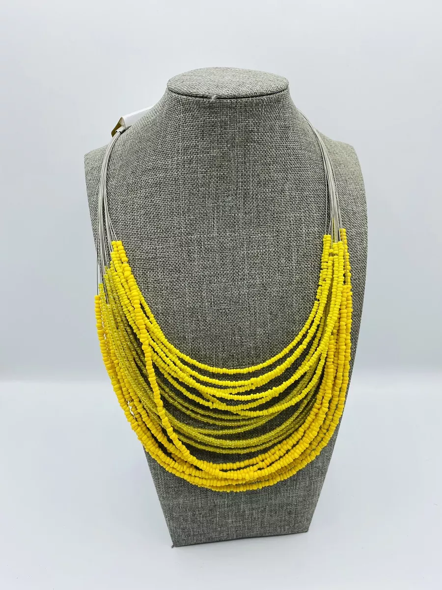 MIXIT Color Layered Beaded Necklace Wired Yellow Shades Small