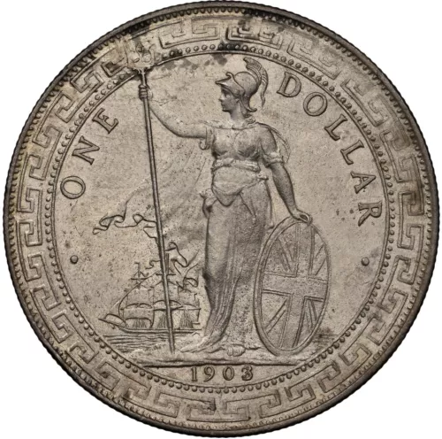 Great Britain: Edward VII Trade Dollar 1903/2-B overdate, NGC Unc Det., Bombay