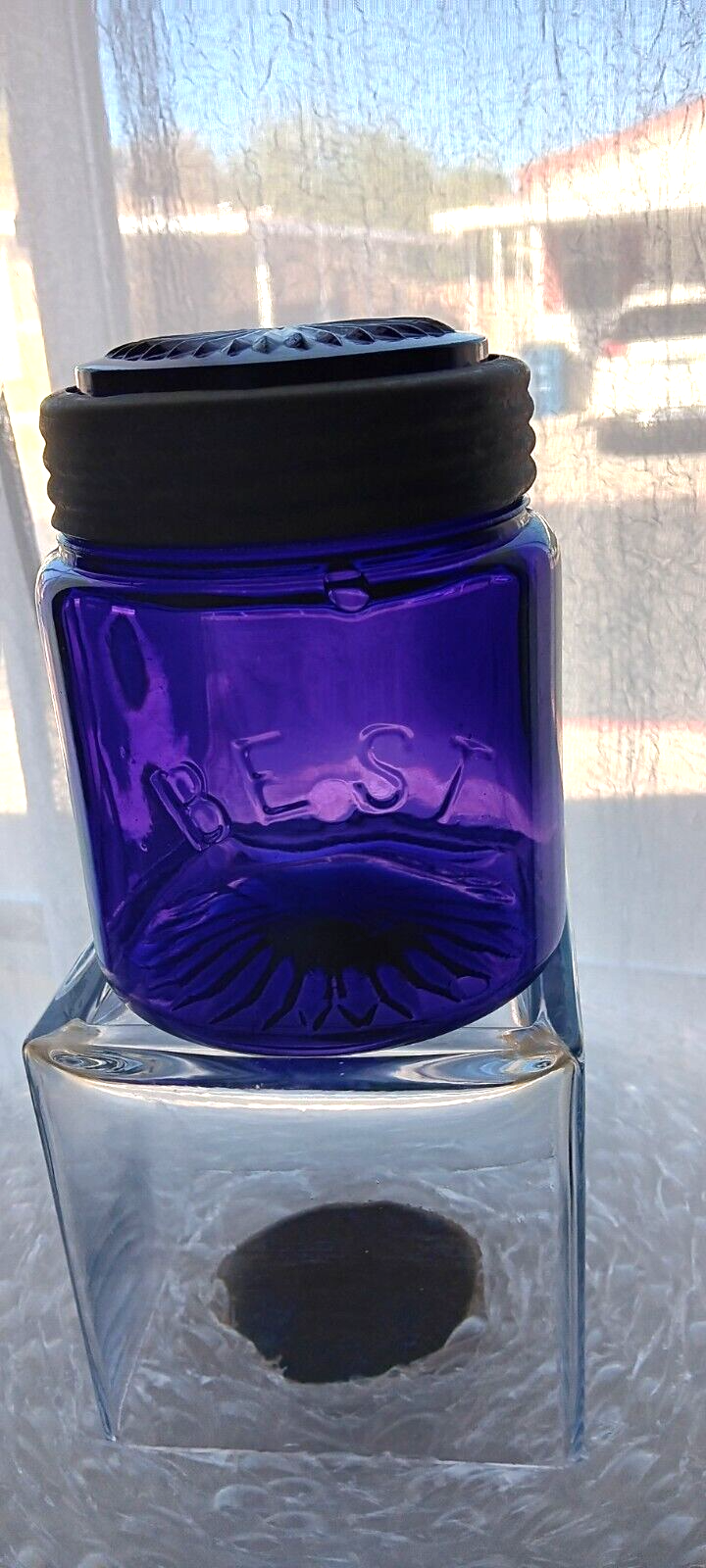 BEST purple quart fruit jar glass insert metal band (band will not tighten)