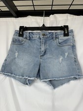 NWT Tractr Girl's 5-Pocket Fray Stretch Denim Blue Jean Shorts Sz 10