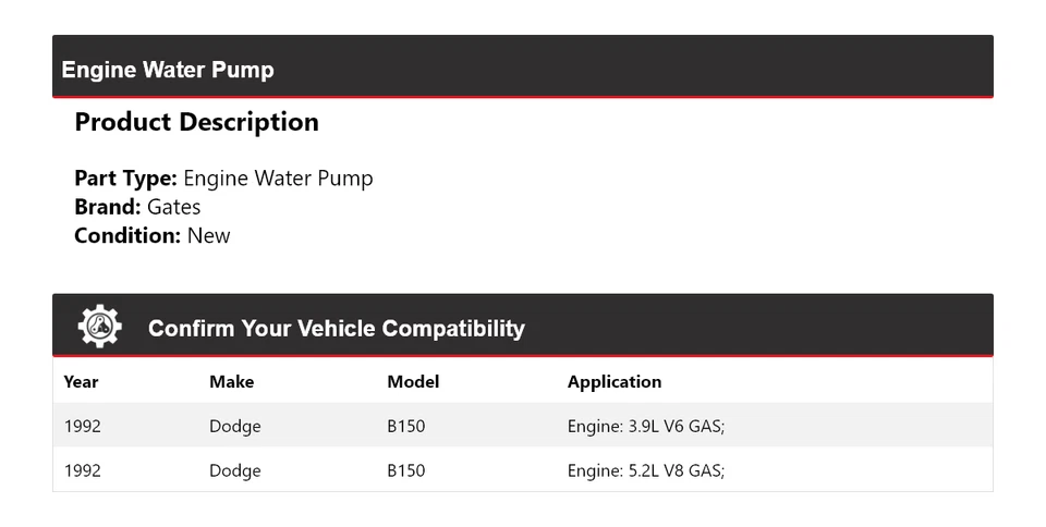 适用于 1992 道奇 B150 发动机水泵门 — 第 2/4 张图片