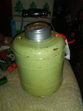vintage Jug Hot Cold  Vintage Metal Thermos Ceramic Lined Cooler wood handle