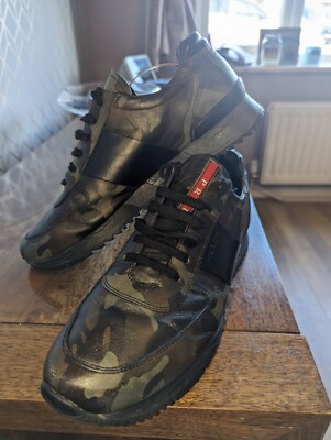 Superb Men's Designer Prada Camo Full Leather Trainers UK (4E 2602) RRP  £1045 UK - Main Image