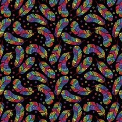 100% Baumwolle Digital Stoff Mosaik Federn Regenbogen Stolz Handarbeit 140cm breit