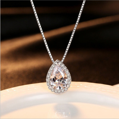 2ct Pear Cut Lab-Created Moissanite Pendant Halo Water Drop White Gold Plated