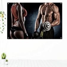 Fitness Couple Gym Decor Banner Flag Bodybuilding Workout Poster Wall Art Mural