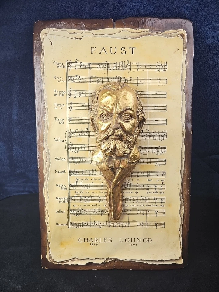 Arte de pared musical vintage busto Fausto de Charles Gounod escultura 3D fibra de vidrio RARO Foto 2 de 4