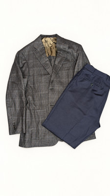 Canali Kei Men s 100% Wool Plaid Blazer & Navy Trousers 36x32 Made in Italy