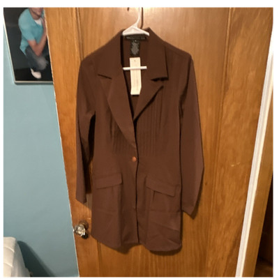 Spa Uniforms Brown Button Collared Nature Lab Coat Long Sleeve Pockets XS