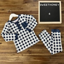SweetHoney Dreamer Pajama Set Navy Blue Check Long Sleeve Pants Boys Boutique 6