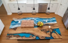 Handmade Ocean Epoxy Kitchen Island | Blue Resin Countertop | Unique Coastal