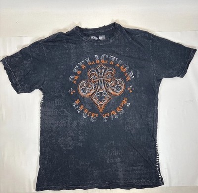 Affliction Shirt Mens 2XL Black Distressed Graphic Angel Wings Live Fast