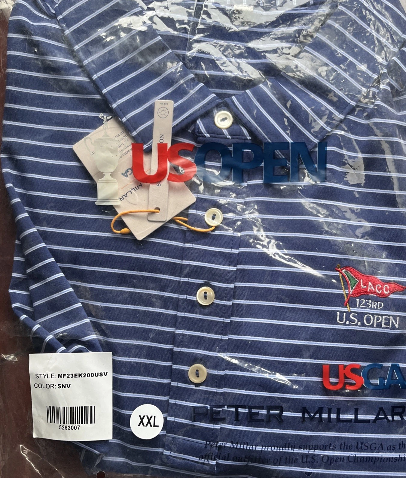 123rd US Open Striped Golf Shirt, Short Sleeve, XXL, Peter Millar