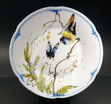 Assiette peinte polychrome oiseau Dammouse Laurin Bourg-la-Reine fin XIXeme