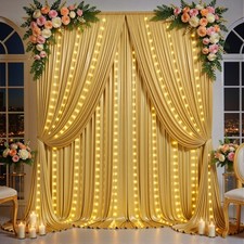 2 PCS 5x10 Ft Gold Sequin Backdrop Curtains Lighted Photo Drapes 10x10 Ft