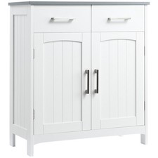 Freestanding Bathroom Linen Cabinet White Floor Storage Cupboard with 2 Drawers