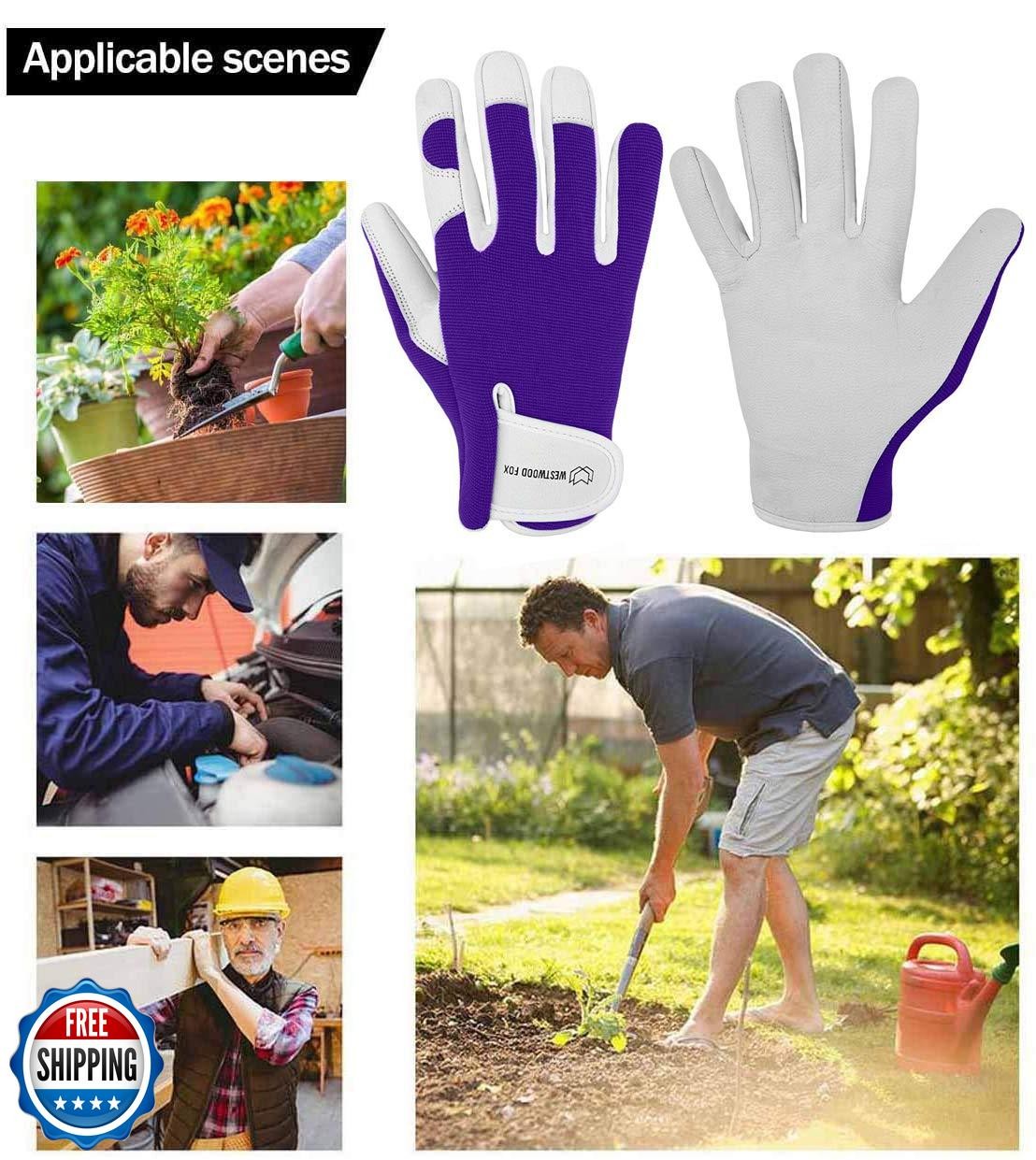 WESTWOOD FOX Work Gloves Men Heavy Duty Leather Gardening Gloves 